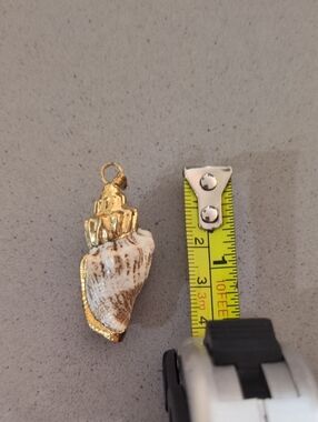 Gold-Tone Seashell Pendant Necklace Charm - White & Brown Shell